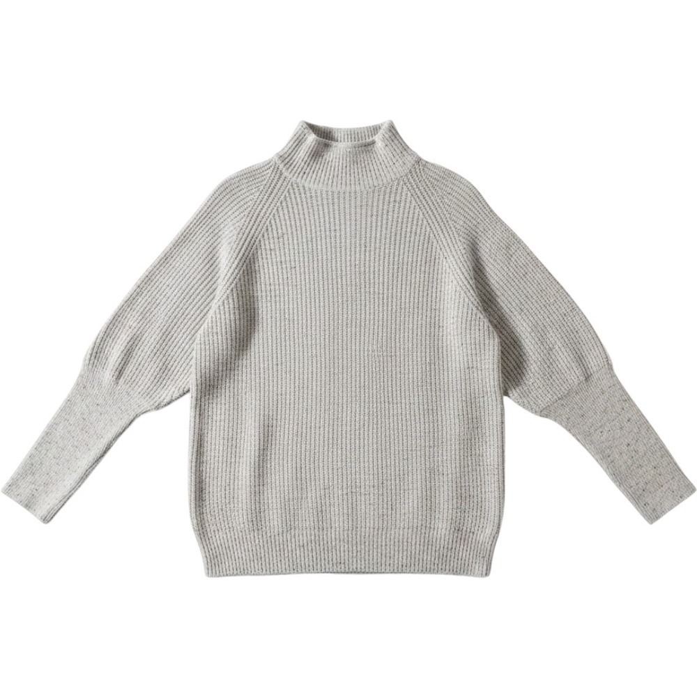 Club Monaco Cashmere Sweater Large Grey Batwing Mock Neck Ribbed Knit Minimalist